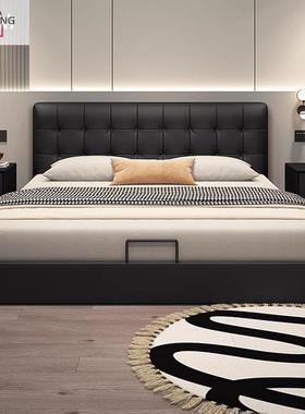 清洋意式极简真皮床主卧高端大气简约现代储物双人黑色薄床头床