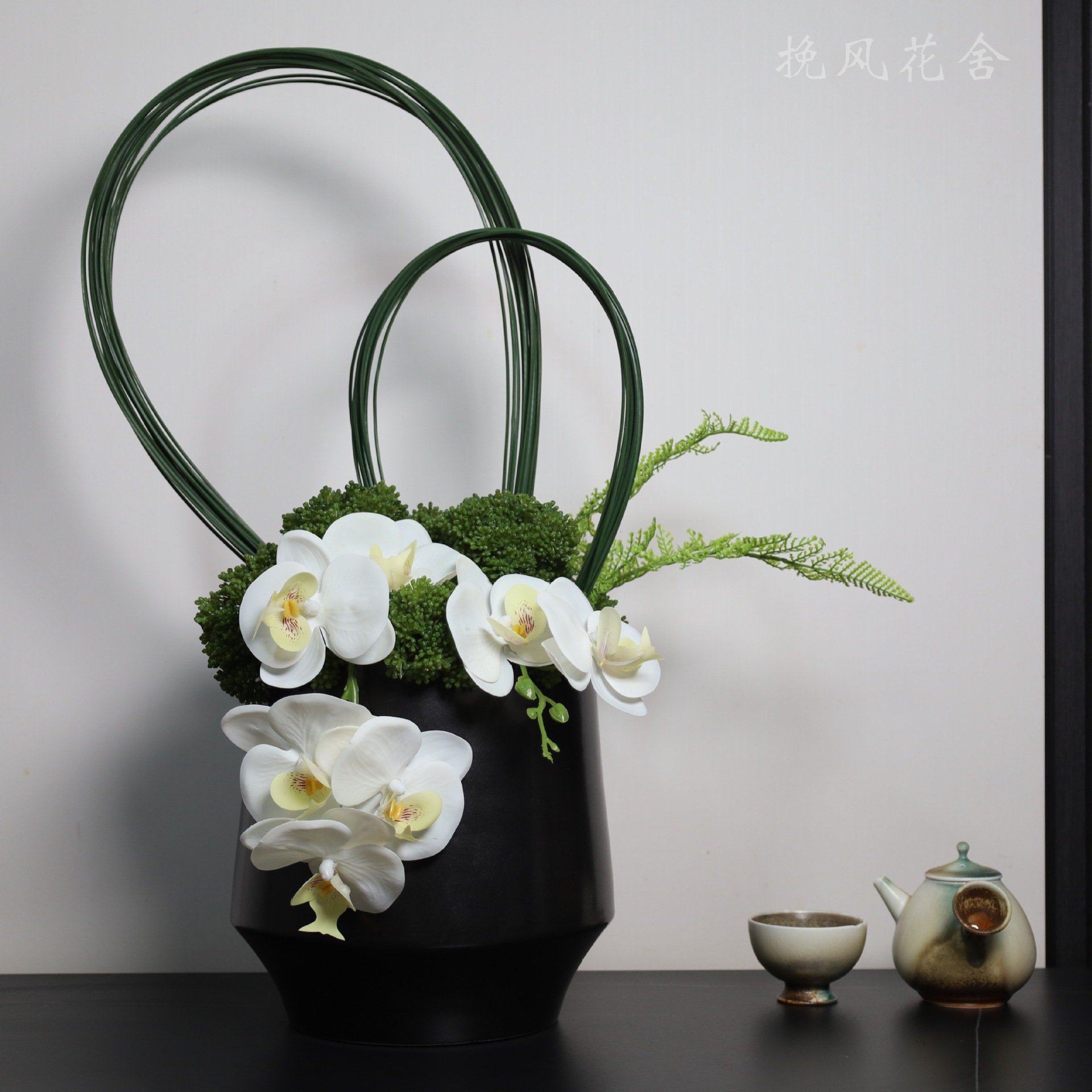 新中式酒店大厅高端仿真花艺摆件玄关摆花桌面摆放花卉装饰蝴蝶兰,淘宝优惠券,粉丝福利购,淘宝优惠卷