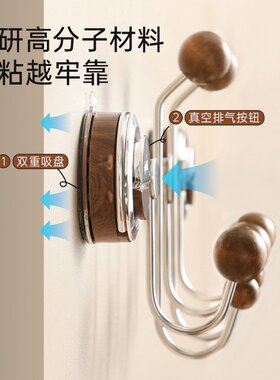门后吸盘挂钩免打孔强力承重书包入户收纳墙壁置物挂衣架卧室排钩