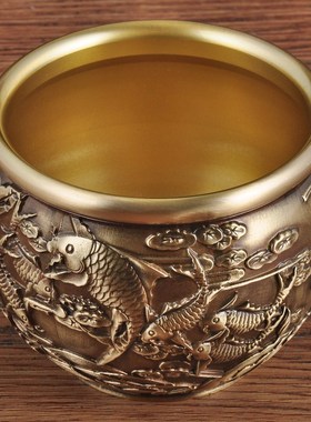 黄铜缸摆件铜缸招财双鱼聚宝盆铜米缸G水缸风水摆设家居客厅装饰
