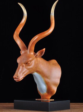 彩铜羚羊头摆件欧式羊p摆设现代轻奢工艺品家居客厅电视柜装饰品