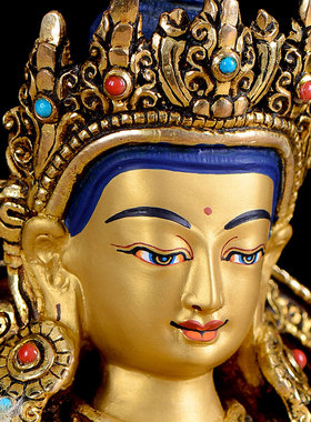 常寿佛铜铜像 尼k泊尔手工全鎏金雕花7寸室内无量寿佛家用佛堂摆