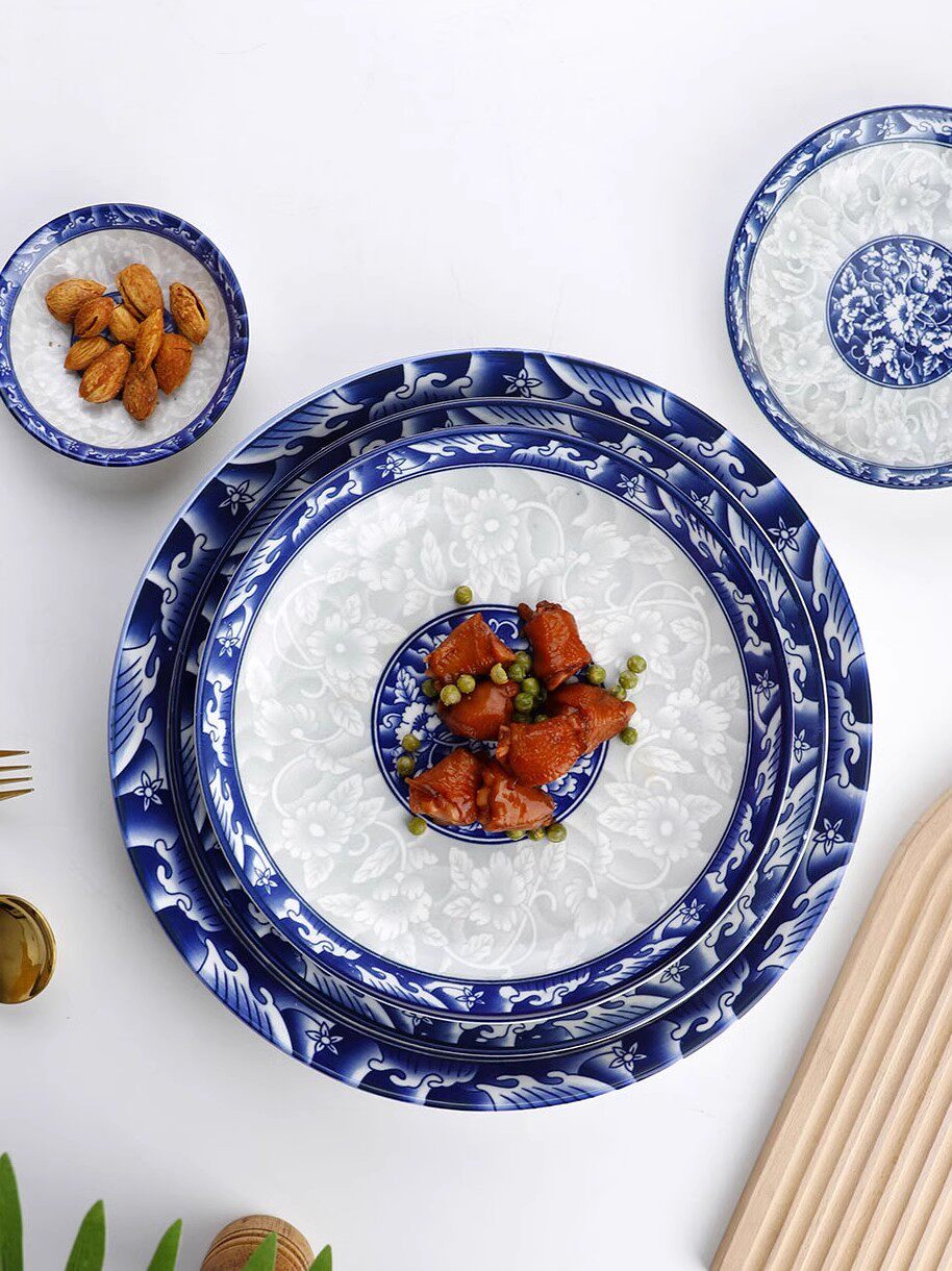 4只10英寸盘子菜盘家用大号烧菜盘创意个性圆形盘子小龙虾大盘鸡