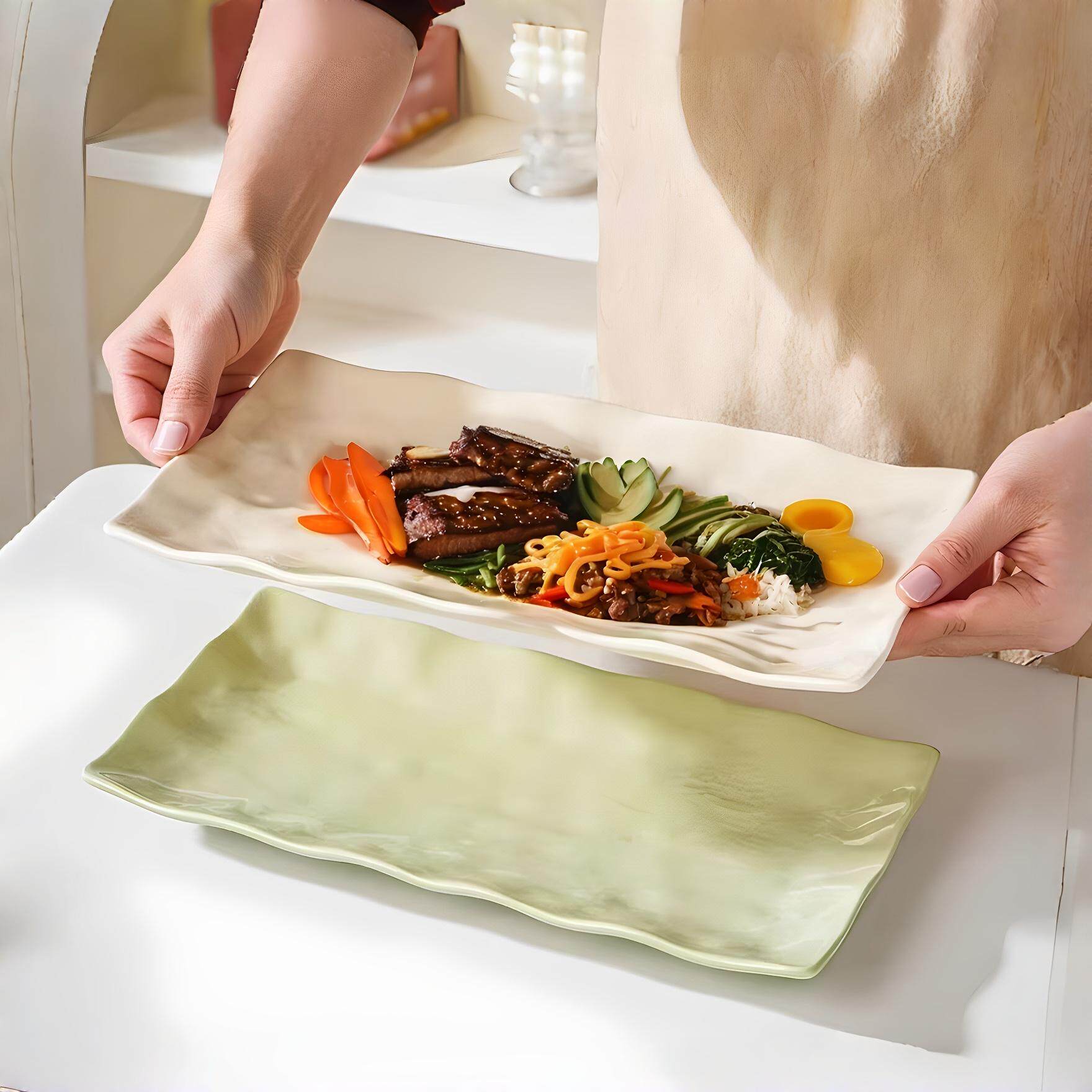 奶油风鱼盘家用陶瓷2024新款网红蒸鱼盘子高级感12英寸长盘菜盘子