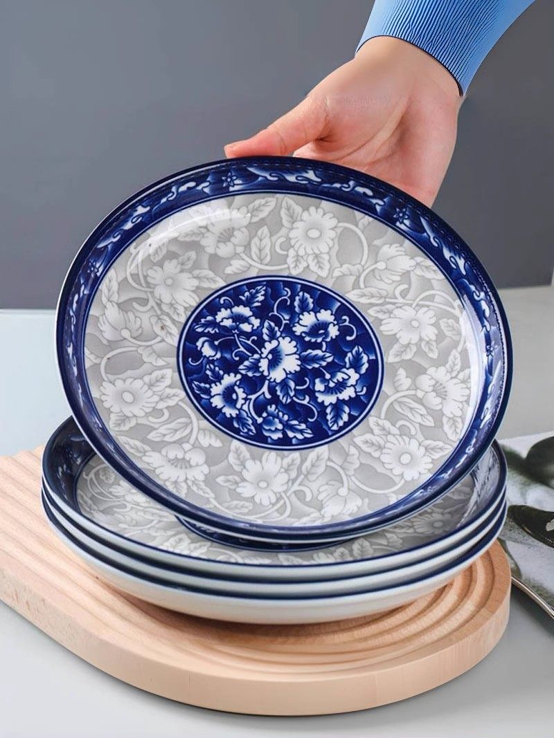 4只10英寸盘子菜盘家用大号烧菜盘创意个性圆形盘子小龙虾大盘鸡