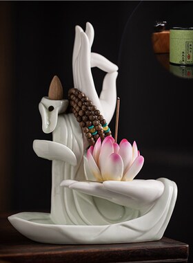 禅意佛手摆件陶瓷香炉室内玄关创意香薰炉莲花香插香座茶桌装饰品