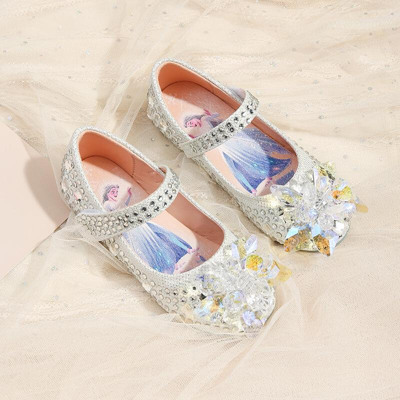 水晶女童公主鞋儿童软底单新款2021玻璃艾莎花春季表演水钻爱莎小 - 图1