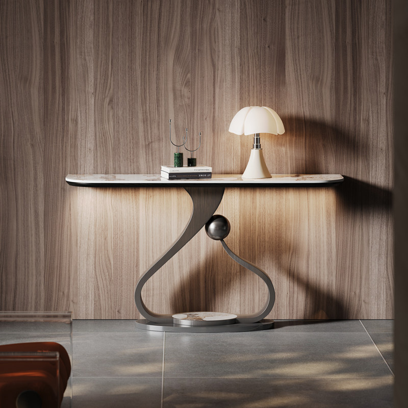 现代轻奢玄关台岩板台面不锈钢异形底座客厅装饰桌过道走廊端景台,淘宝优惠券,粉丝福利购,淘宝优惠卷