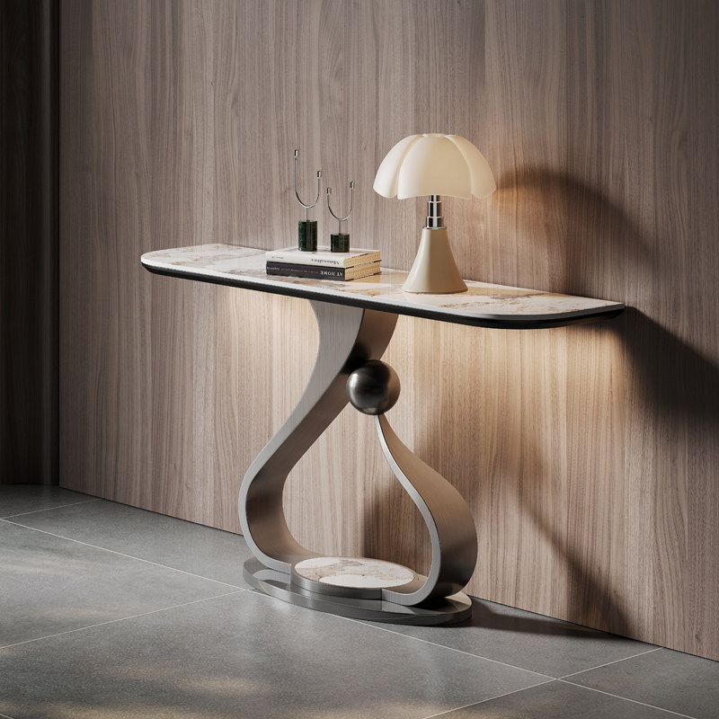 现代轻奢玄关台岩板台面不锈钢异形底座客厅装饰桌过道走廊端景台,淘宝优惠券,粉丝福利购,淘宝优惠卷