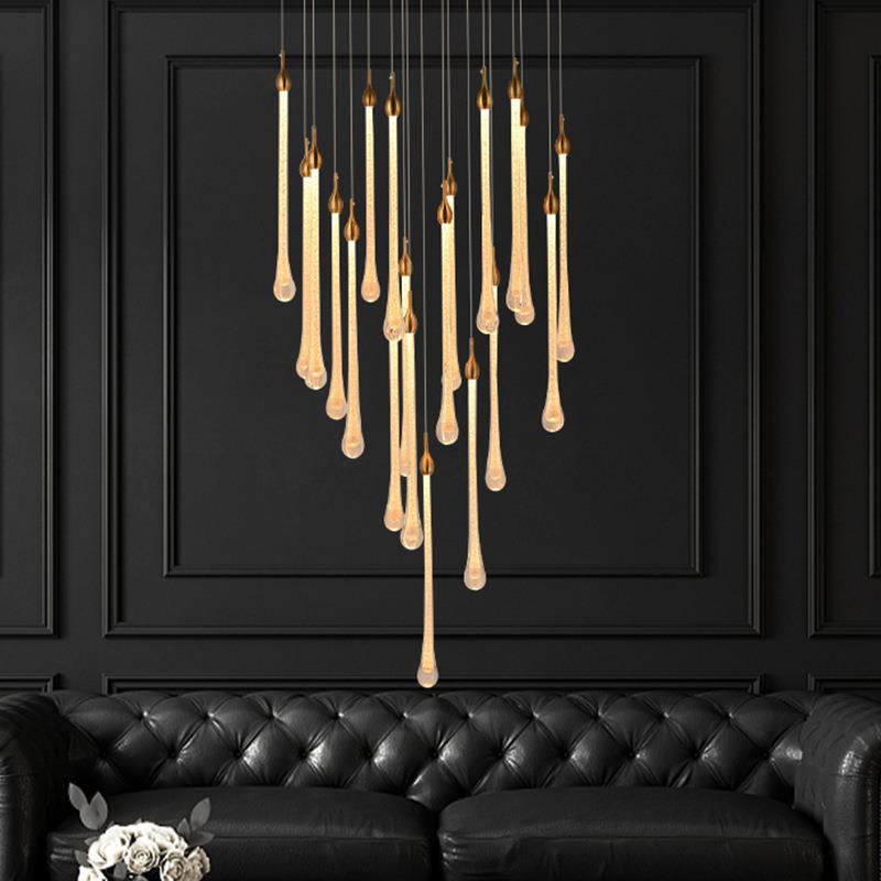 现代简约楼梯吊灯长吊灯复式楼中楼旋转网红水晶轻奢多头长吊灯 - 图1