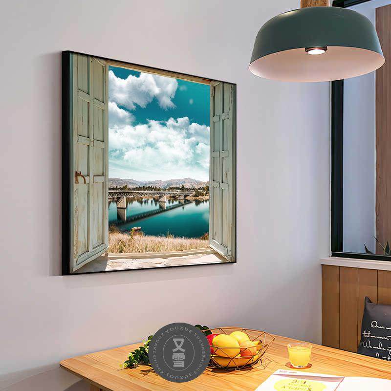北欧风景餐厅高级感装饰画窗外大海景色正方形玄关柜挂画饭厅壁画,淘宝优惠券,粉丝福利购,淘宝优惠卷