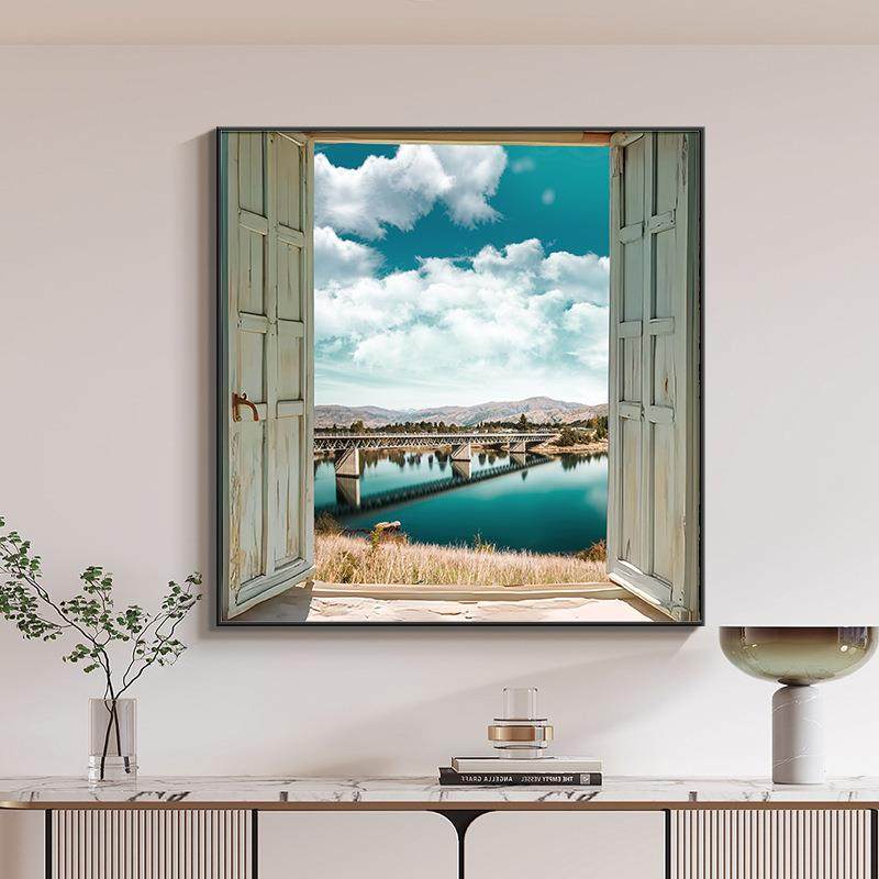 北欧风景餐厅高级感装饰画窗外大海景色正方形玄关柜挂画饭厅壁画,淘宝优惠券,粉丝福利购,淘宝优惠卷