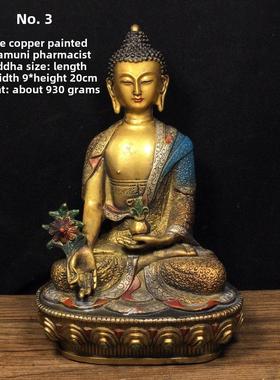 古玩纯铜觉悟佛彩绘铜器佛像家居佛堂供佛装饰工艺品藏佛桌面摆件