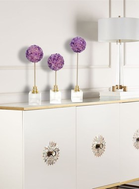 高档轻奢天然紫水晶花球招财摆z件客厅玄关桌面创意装饰品工艺品