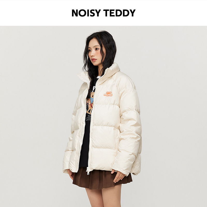 NOISY TEDDY男女同款25年冬新款简约立领拉链羽绒服百搭保暖外套 - 图1