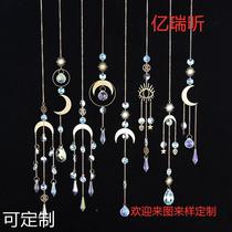 Seven Color Crystal Trapeze Hang Accessories Copper Moon Accessories Add Crystal Outdoor Hanging Window Sill Wind Bells