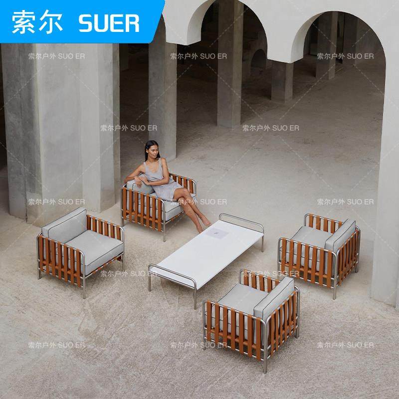 户外沙发组合防雨晒不锈钢别墅藤编沙发庭院花园简约露天阳台家具,淘宝优惠券,粉丝福利购,淘宝优惠卷