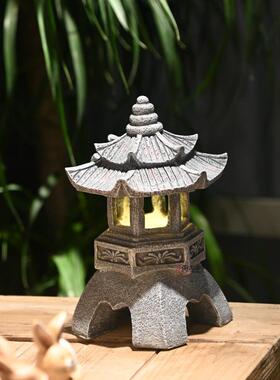 中国禅宗插件彷石塔宫殿灯笼摆件夜灯客厅装饰茶几桌面阳台景观布