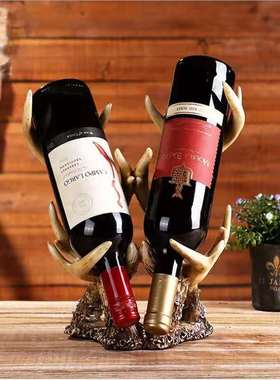 美式复古牛仔g树脂鹿角酒架酒吧酒庄酒窖桌面摆件人头红酒架装饰