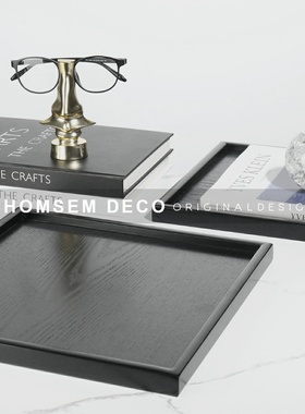 现代家居软装饰品l桌面收纳木质托盘样板房间餐桌电视柜水果盘摆