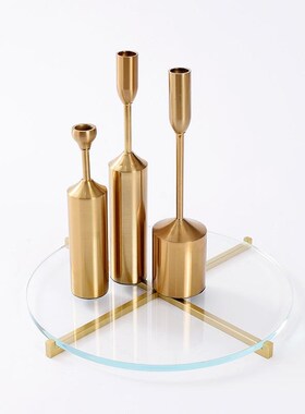 现代简约欧式轻奢水晶透明圆形z托盘摆件样板房售楼处创意软装饰