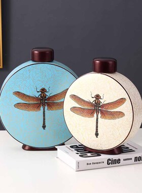 新中式水墨画储物罐陶瓷摆件博古架办公室摆饰V样板房软装饰品