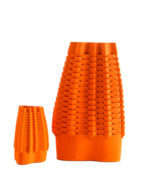 现代轻奢3D陶瓷橘红色橙色花瓶摆C件简约样板间电镀七彩白花器装