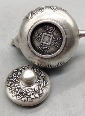 仿古纯铜白铜喜上眉梢家居w装饰摆件茶壶精工打造铜壶收藏摆件