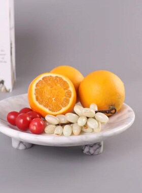 现代简约酒店样板间m软装饰品天然大理石圆形托盘收纳盘果盘点心