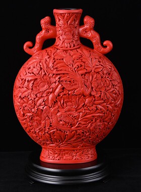 包邮花瓶扬州特色漆器厂工艺传统中式家居装饰摆件剔红雕漆礼品物