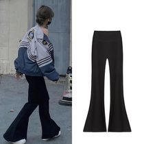 The Yu Shuxin star with the same section black high waist display slim yoga pants woman 202 spring and summer tug horn pants wide-footed pants