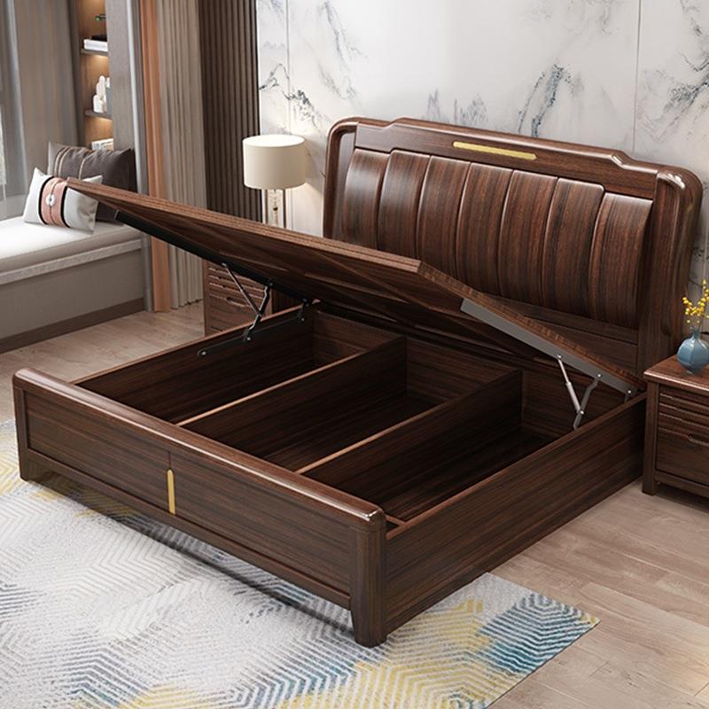胡桃木实木床1米5箱体储物卧室家具双人床中式小户型家用1米8大床 - 图1