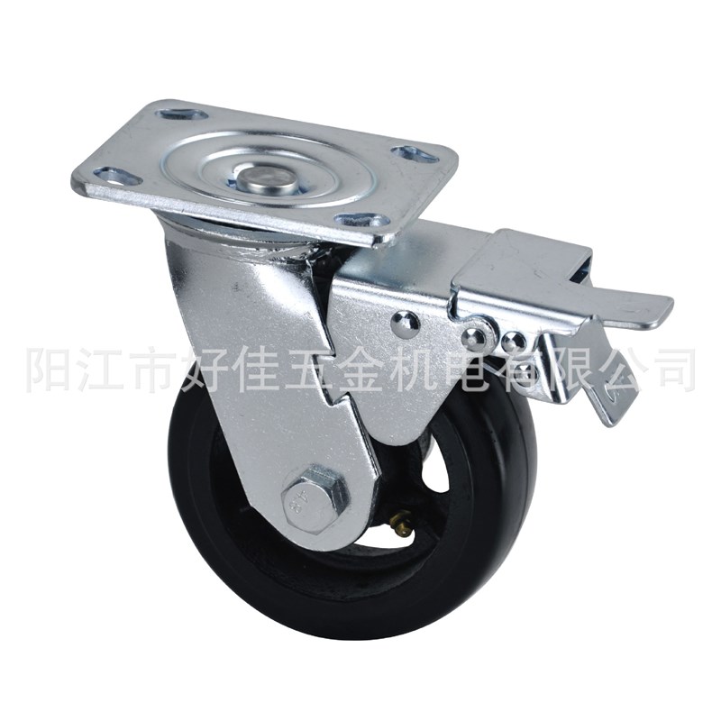 源头工厂直供5X2重型v铸铁橡胶平板双刹(调节螺母)脚轮 - 图3