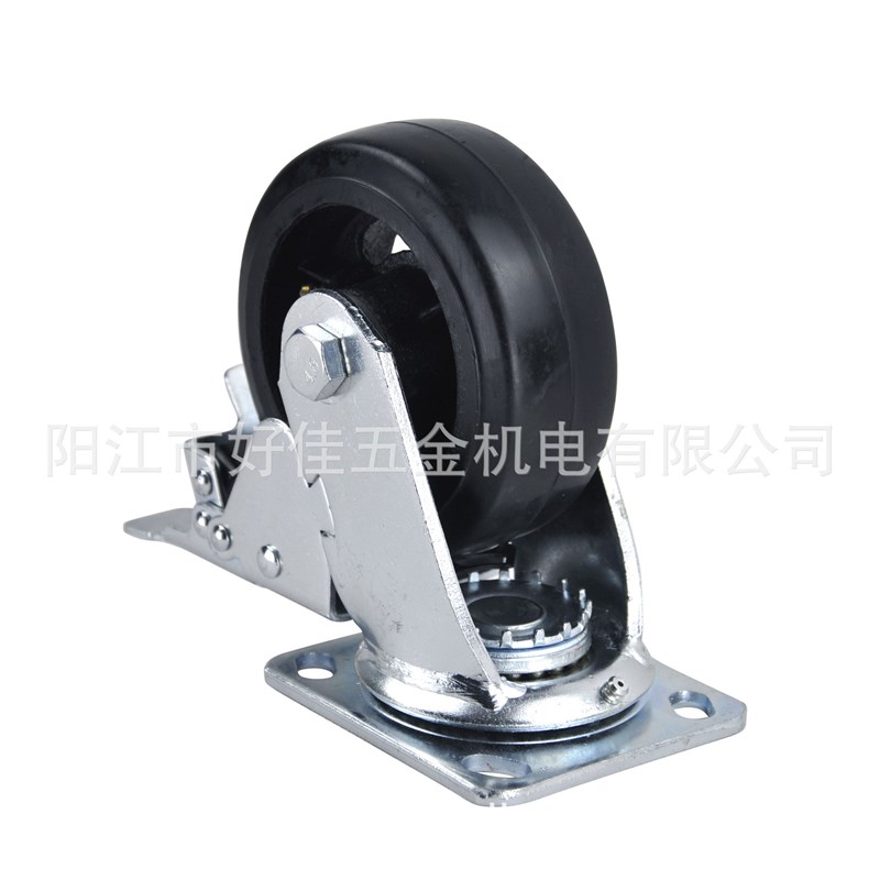 源头工厂直供5X2重型v铸铁橡胶平板双刹(调节螺母)脚轮 - 图1