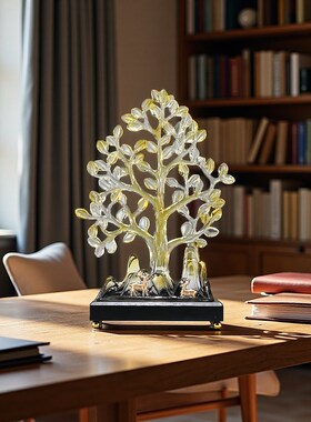 客厅玄关装饰品桌面摆件招财轻奢高级感G2025新款水晶发财树摇钱