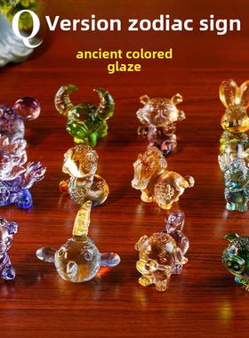 卡通十二生肖汽车装饰品家居桌面装饰品古代玻璃动物年吉祥物创意