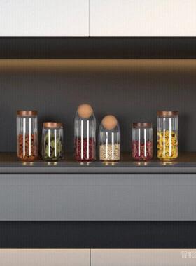 样板房厨房摆件储物罐玻璃密封瓶收纳罐橱柜咖啡豆装饰品软装