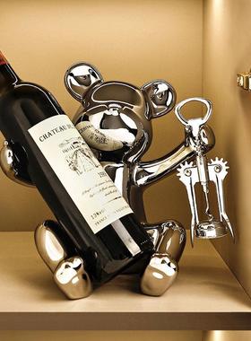 创意暴力熊红酒架摆件轻奢高档陶瓷现代家居客厅酒架酒柜软装饰品