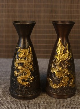 古玩收藏回流纯铜龙凤酒壶复古风酒具分酒器摆件