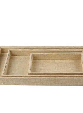 亚麻麻布麻料首饰盘首饰展示盒看货盘饰品收纳托盘空盘大中小