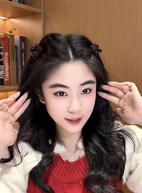 新年红色樱桃满钻小型发夹边夹