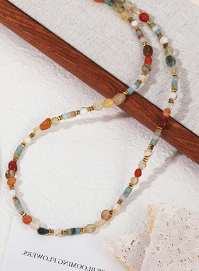 LISHAN原创清透天然石彩发晶串珠项链钛钢多巴胺锁骨链贝壳颈链