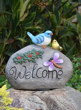 户外花园庭院卡通动物挂件树脂仿真小鸟欢迎牌摆件店铺装饰吸引人