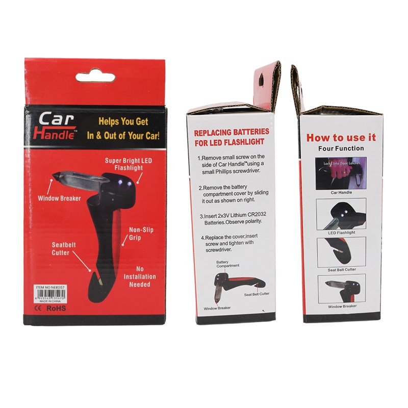 多功能汽车把f手带LED安全带切割机和破窗钉适用于老年人和残疾人 - 图2