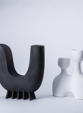 创意黑白色雕塑现代简约树脂花器桌面摆件抽象陶瓷工艺品居家设计