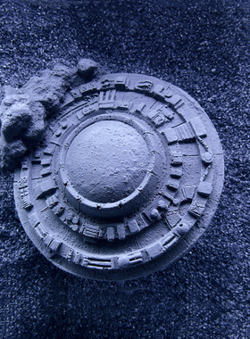 《坠落飞船》城市微建筑模型水泥创意鱼缸造景摆件装饰品大号沉水