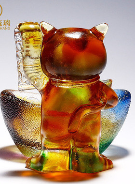 琉璃发财猫摆件家居饰品客厅酒柜收银台前台公司店铺开业礼物