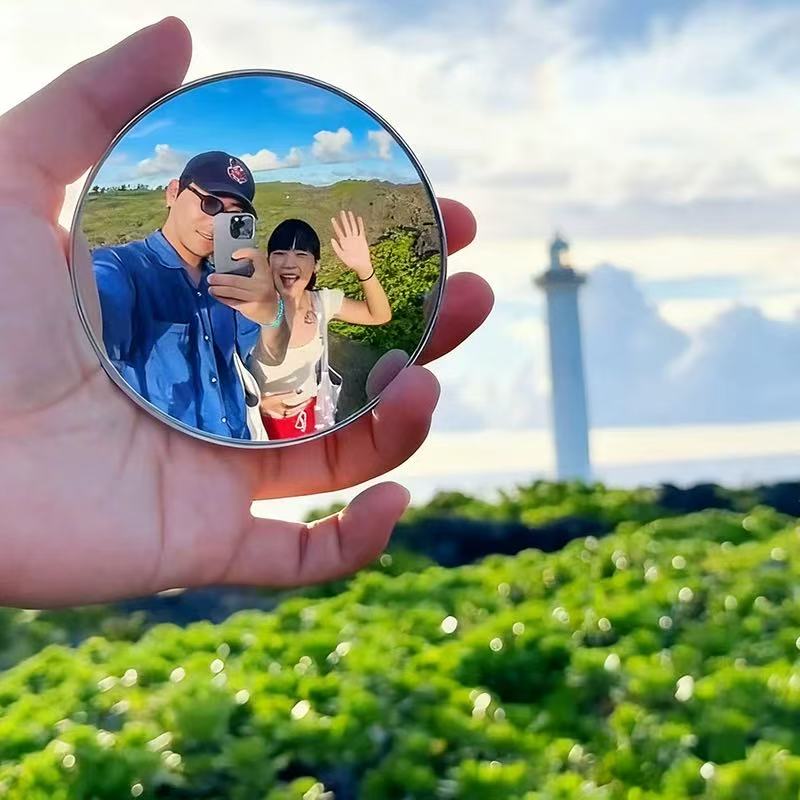 手持凸面镜旅行拍照反光镜小圆镜情侣自拍道具小巧便携出片神器 - 图1