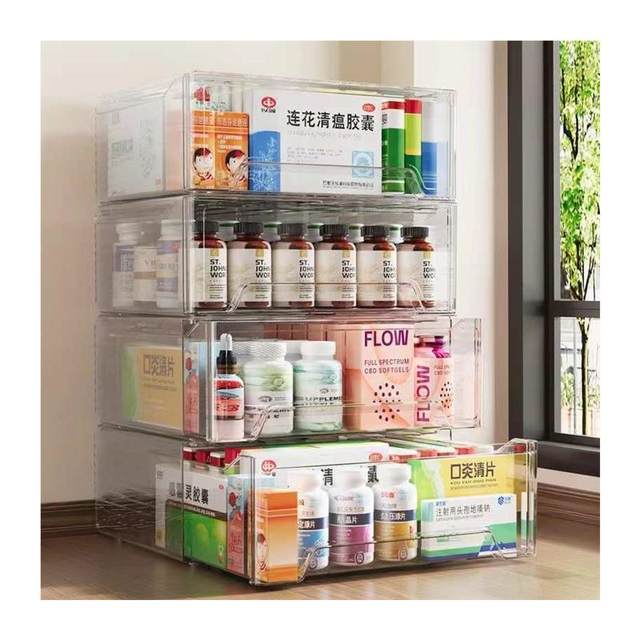 Drawer-type medicine storage storage box for household multi-layer dustproof medicine finishing box desktop transparent stackable medicine box