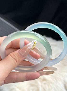 天然玛瑙手镯女款半山半水冰透玉镯女远山黛玉髓冰种非翡翠送女友